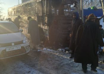 Passenger bus gutted in a fire incident in Central Kashmir’s Budgam