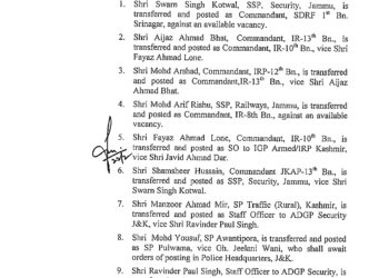Government Orders Major Reshuffle in Police, 50 SP Transfered