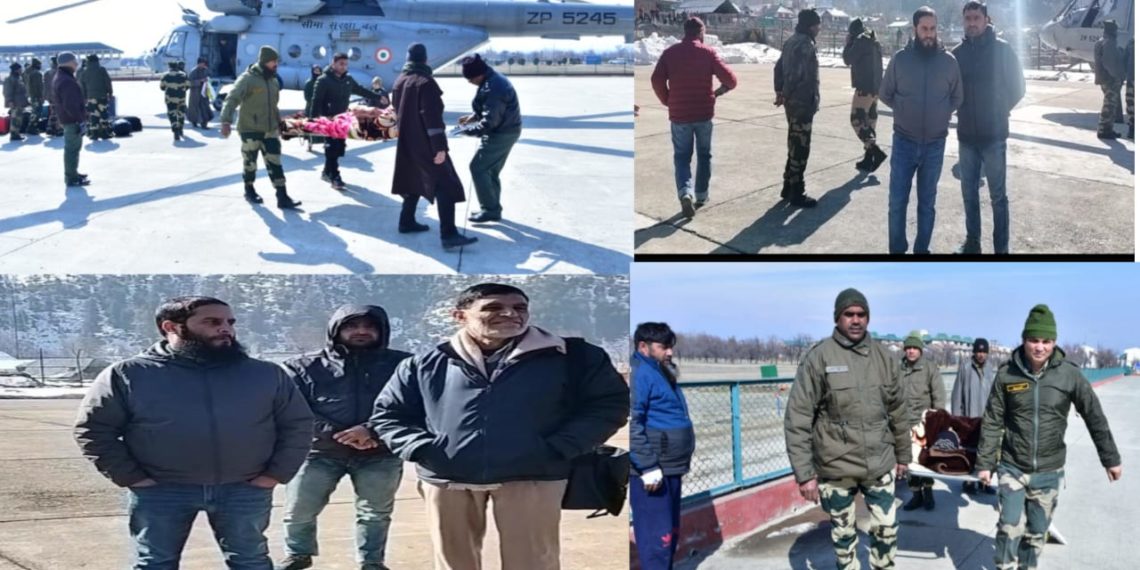 Nearly 6 days after remaining in a mortuary at District Hospital Handwara, corpses of four Karnah residents were airlifted in a chopper, lent by Border Security Forces, to their native places