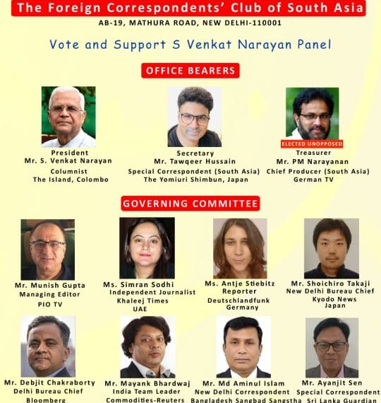 New Delhi based Kashmir Journalist Tawqeer Hussain is nominated as the Joint Secretary of the prestigious Foreign Correspondents’ Club of South Asia