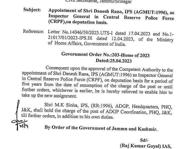 Danesh Rana appointed as IG CRPF