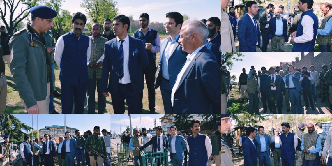 Div Com Kashmir inspects ongoing beautification works at Airport Road Humhama
