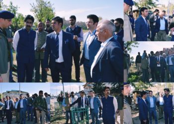 Div Com Kashmir inspects ongoing beautification works at Airport Road Humhama
