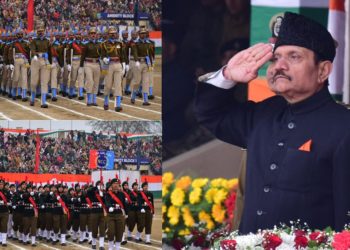 Advisor Bhatnagar unfurls National Flag at Bakshi Stadium, Srinagar on Republic Day