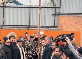 BJP General Secretary Ashok Koul Unfurls National Flag a Party office  J53 Jawahar Nagar, Srinagar, on Republic Day