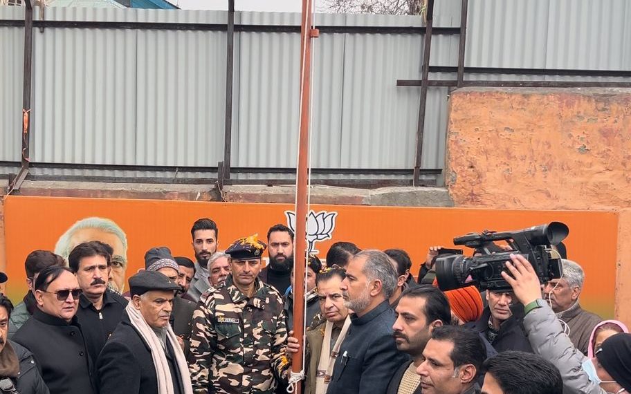 BJP General Secretary Ashok Koul Unfurls National Flag a Party office  J53 Jawahar Nagar, Srinagar, on Republic Day