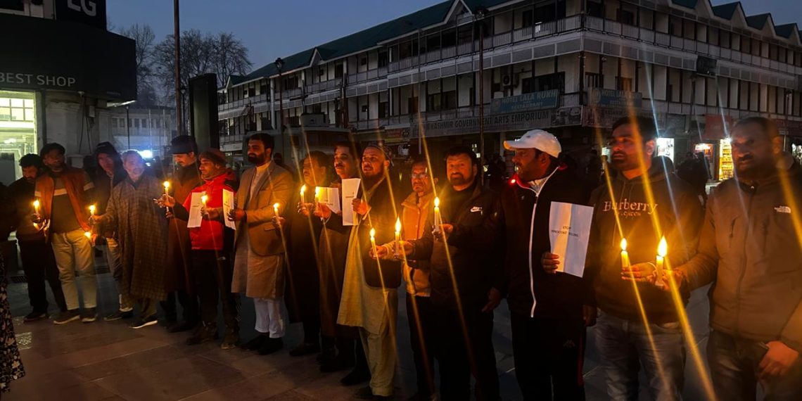 BJP, District, Srinagar held a candle March at Lal Chowk Srinagar to condemn  the Innocent Killings of Amritpal Singh and Rohit yesterday.
