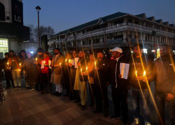 BJP, District, Srinagar held a candle March at Lal Chowk Srinagar to condemn  the Innocent Killings of Amritpal Singh and Rohit yesterday.