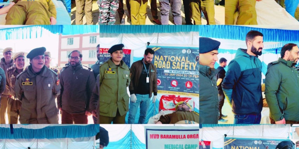 In line with Road safety Month Blood Donation Camp organised by MVD Department Baramulla in Collaboration with JK  Police, Health Department Sopore at DPL Sopore
