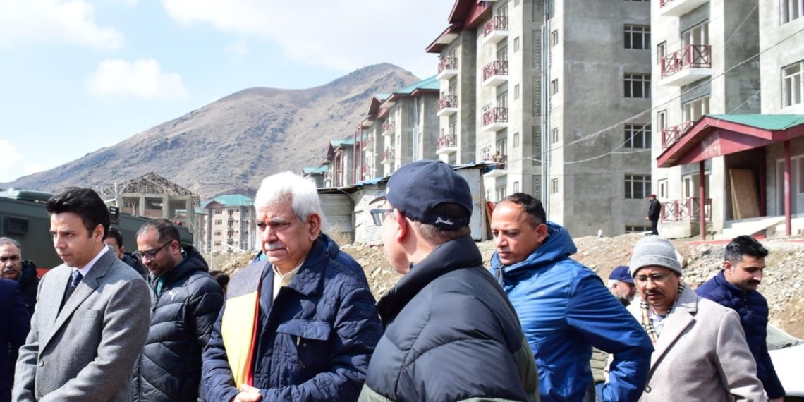 Lt Governor conducts on-site inspection and reviews ongoing construction work of Transit Accommodation at Zewan