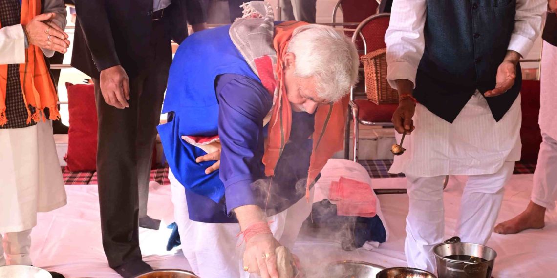 Lt Governor pays obeisance at Shri Martand Surya Temple, Paloura, Jammu