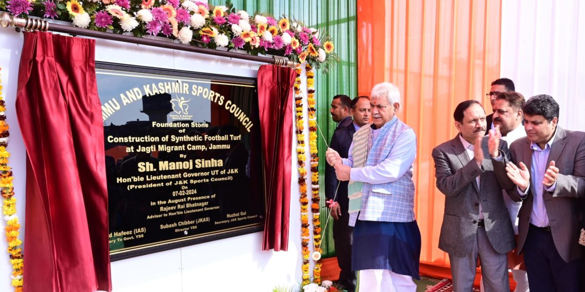 Lt Governor lays foundation stone of Synthetic Football Turf at Jagti Camp, Nagrota