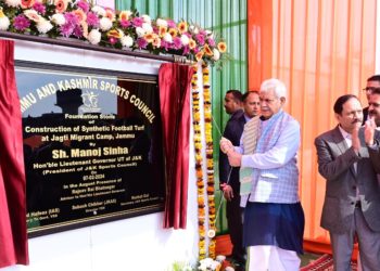 Lt Governor lays foundation stone of Synthetic Football Turf at Jagti Camp, Nagrota