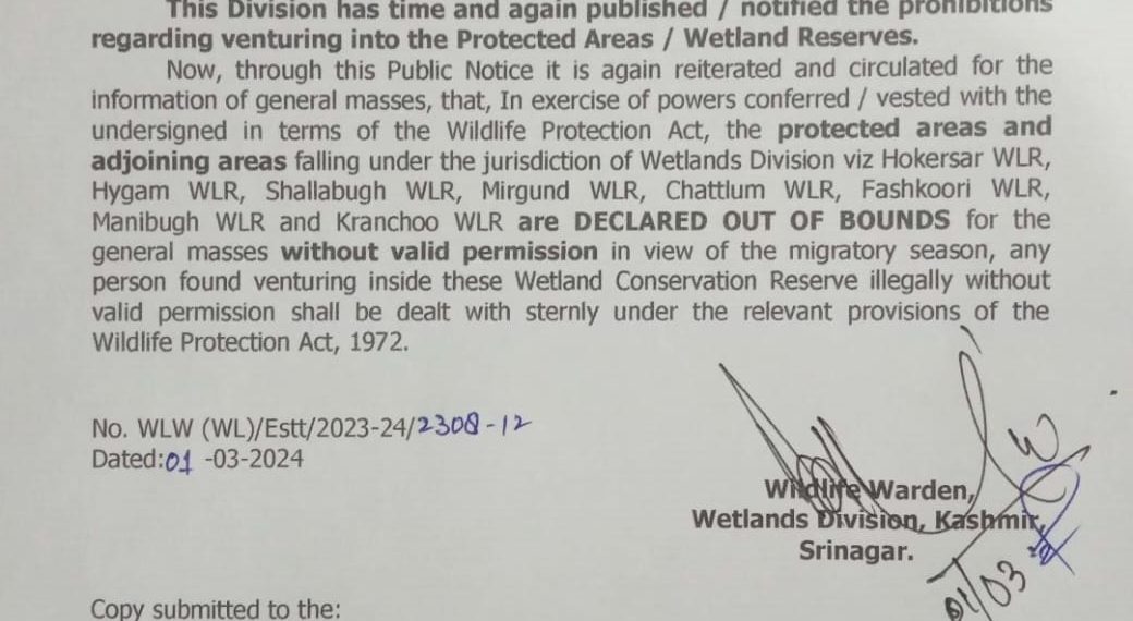 Authorities declare Wildlife Reserves in Kashmir as “out of bounds” for public