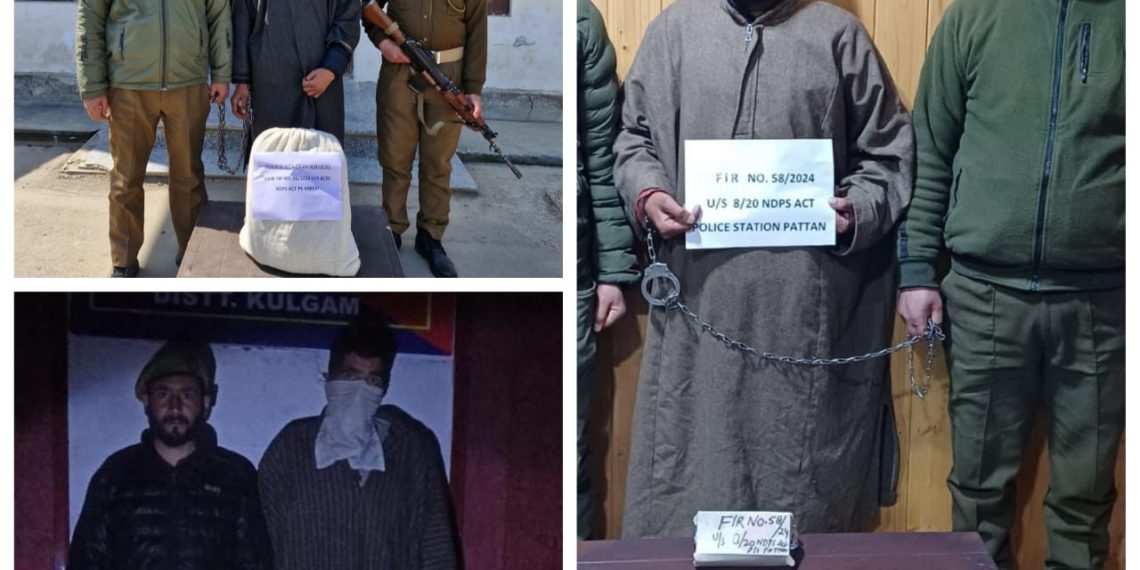 Police arrests 03 drug peddler in Kulgam, Baramulla; Contraband substances recovered