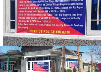 Police attaches illegal property worth Lacs of notorious drug peddler in Kulgam