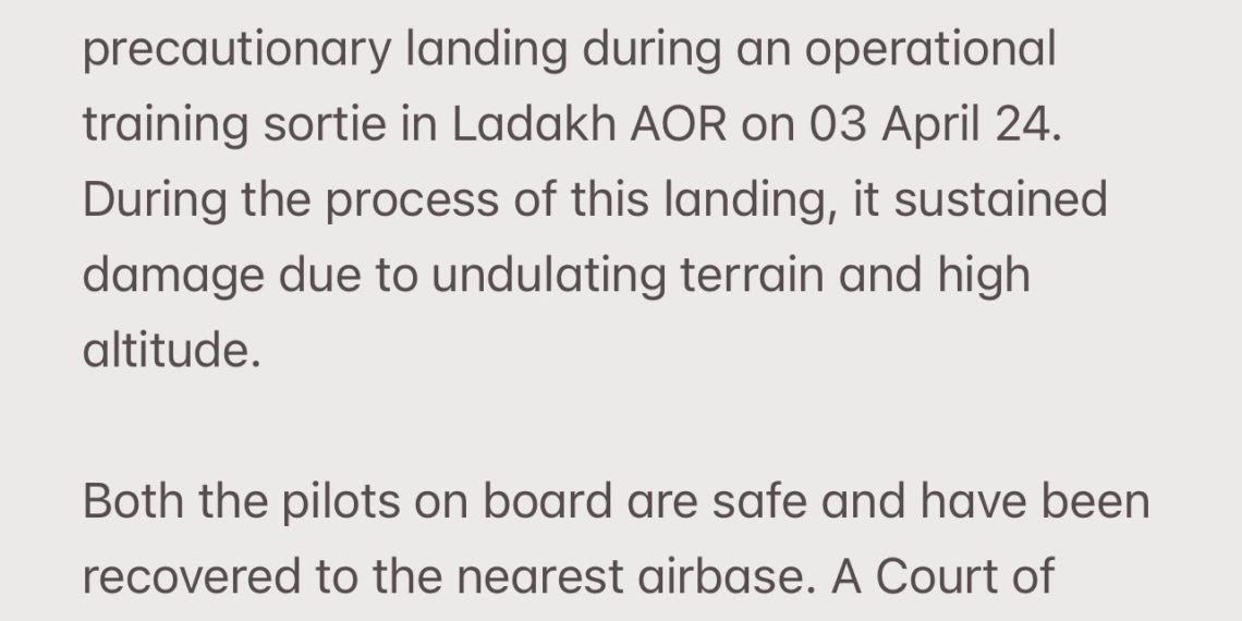 IAF helicopter makes emergency landing in Ladakh, Pilots Safe