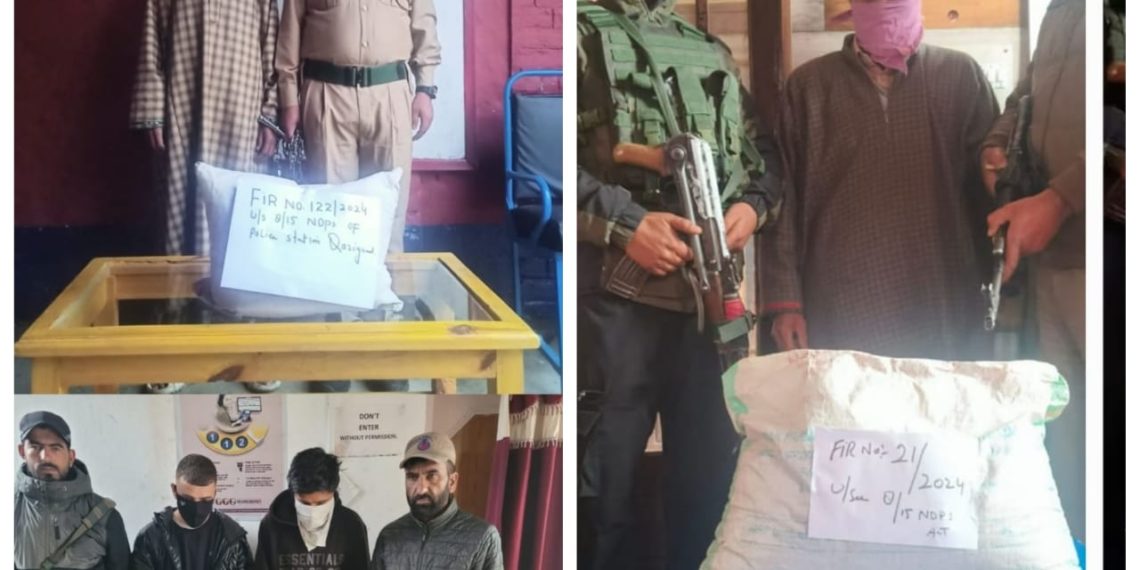 Police arrest 04 drug peddlers in Kulgam & Shopian; Contraband substances recovered