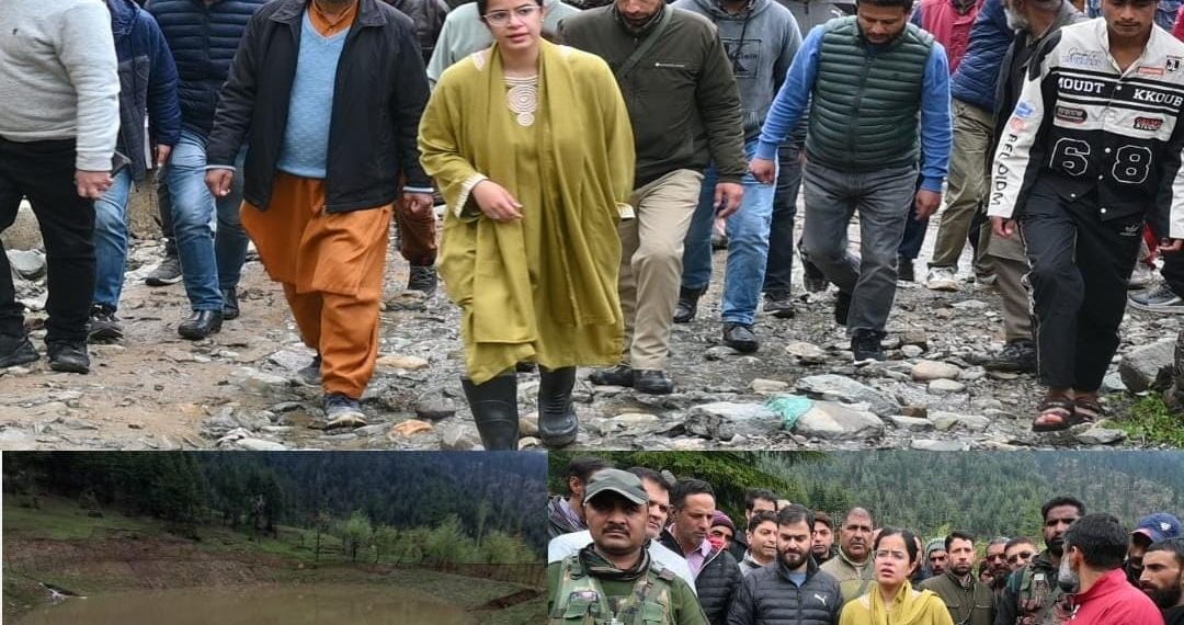 DC Kupwara visits flash flood hit far Doban Kachama village to take stock of ground situation, assess the losses