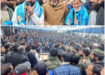 Sajad Lone welcomes DDC Kalaroos Mustafa Rahi along with hundreds of supporters into PC