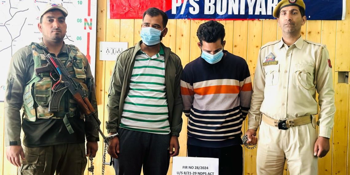 2 Narco smugglers arrested in Boniyar Baramulla; Heroin worth 2 crores seized.
