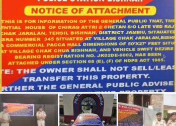 J&K POLICE FREEZE PROPERTIES WORTH ₹2.0 CRORES BELONGING TO NOTORIOUS DRUG KING PIN “CHIRAG ATTRI” IN BISHNAH AREA OF JAMMU