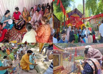 Hundreds of devotees throng Mata Kheer Bhawani Temple at Tikker Kupwara,  District admin Kupwara had made all arrangements for annual festival