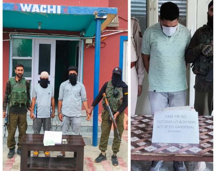 Police arrested 03 drug peddlers in Shopian & Ganderbal; Contraband substance recovered