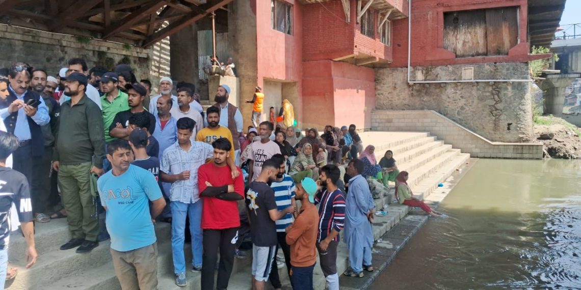 District President BJP Srinagar today visited the Habba Kadal were an eight year old boy drowned yesterday.
