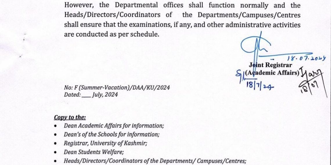 KU announces summer vacation for main, satellite campuses from July-25