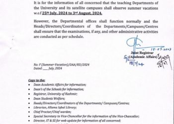 KU announces summer vacation for main, satellite campuses from July-25