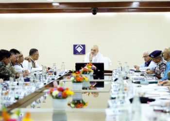 Union Home Minister Shri Amit Shah chairs a high level meeting with various Heads of Security and Law Enforcement Agencies to review functioning of Multi Agency Centre (MAC) of IB, responsible for tackling security challenges in the country, in New Delhi today