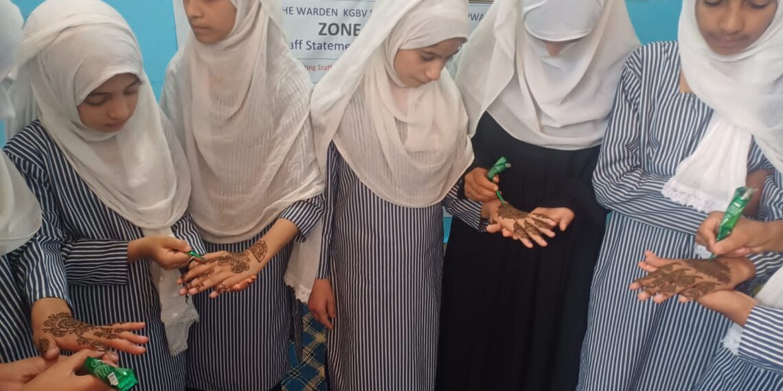 Mehndi Art Competition under SVEEP held at KGBV Kupwara
