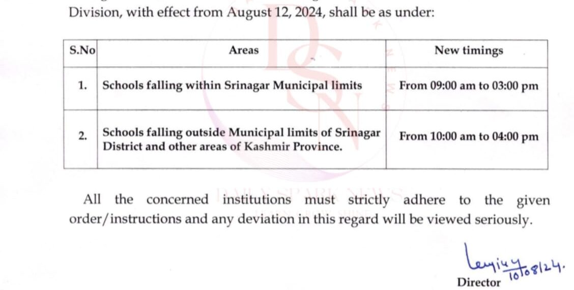 Change in school timings across Kashmir division effective from Monday