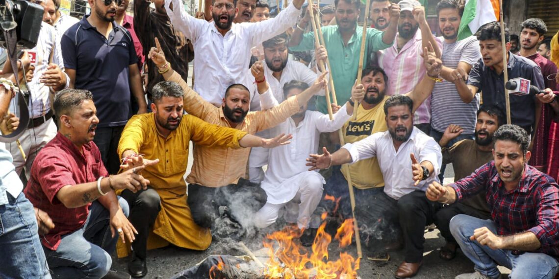 BJYM, RBD hold protests against Farooq Abdullah in Jammu