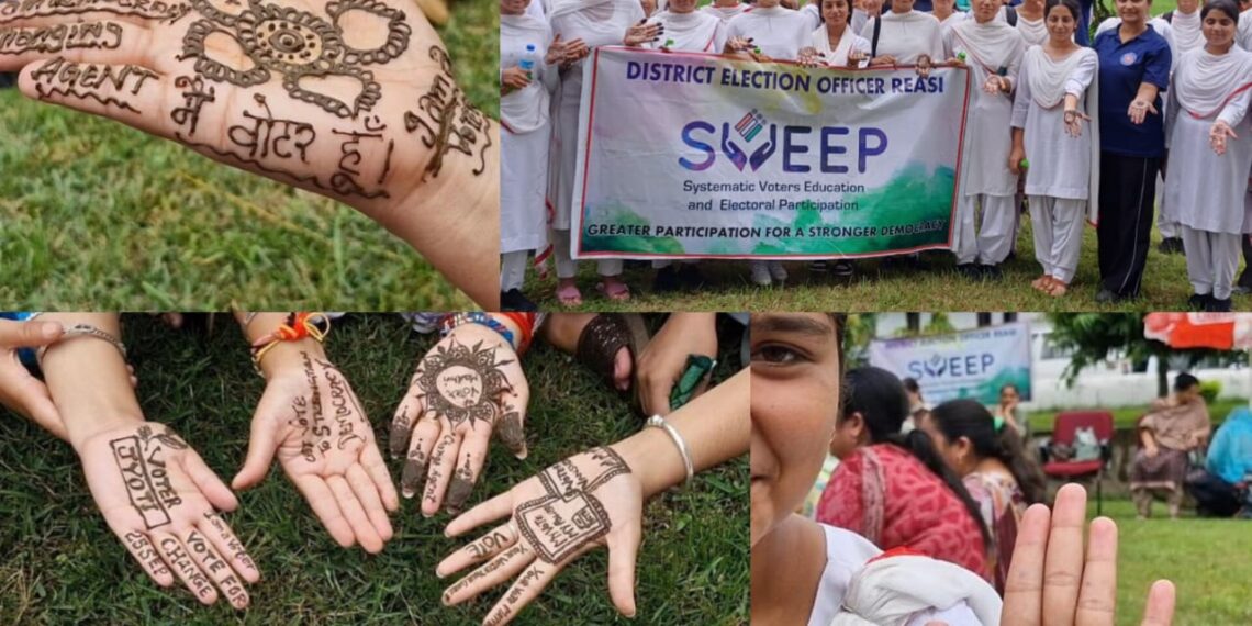 Assembly Elections- 2024 SVEEP Team Reasi organises “Matdata Jagrukta Mehndi Karyakram” to spread voter awareness