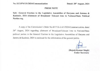 -General Election to the Legislative Assemblies of {Haryana and Jammu & Kashmir, 2024-Allotment of Broadcast/ Telecast time to National/State Political Parties-reg.)