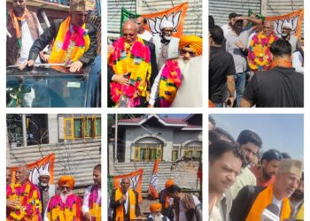 BJP Leaders Dr. Ali Mohammad Mir and Zahid Hussain Jan File Nominations for Khansahib and Charisharief Constituencies Amidst Massive Support.