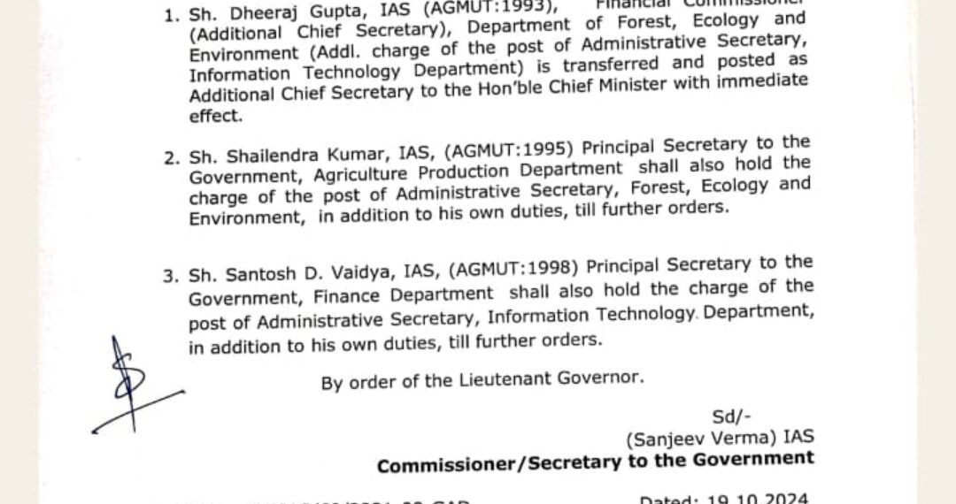Govt Transfers Dheeraj Gupta as Additional Chief Secretary to CM