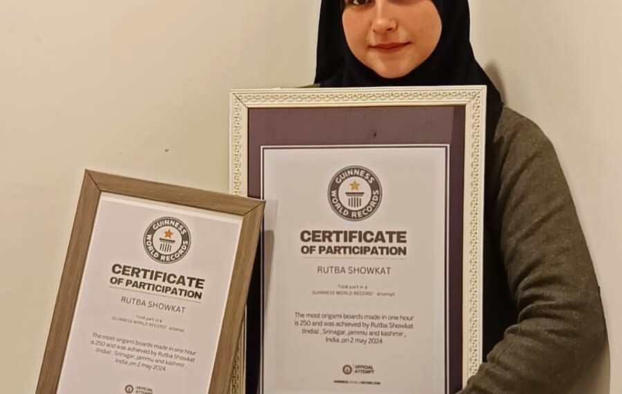 Srinagar’s Rutba Showkat Scripts Guinness Record with Lightning-Fast Origami Skills
