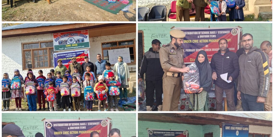 Budgam Police Reaches Out to Students in Remote Villages, Distributes School Kits
