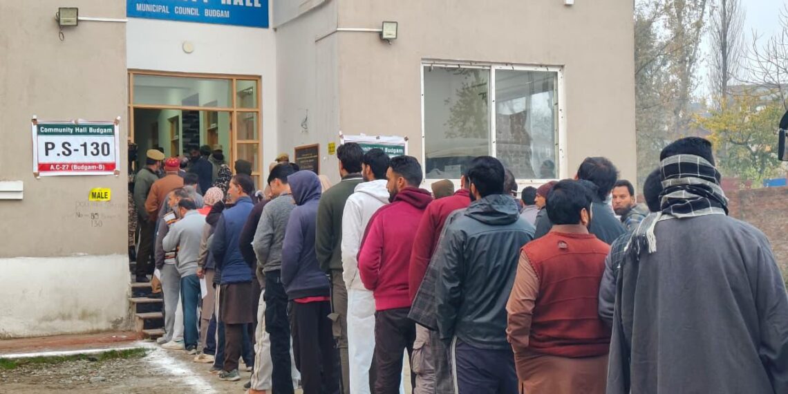 “Budgam Braves Freezing Dawn as Voters Turn Out in Heavy Numbers”