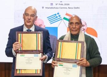 Rajnath Singh holds bilateral talks with Minister of National Defence of Hellenic Republic in New Delhi