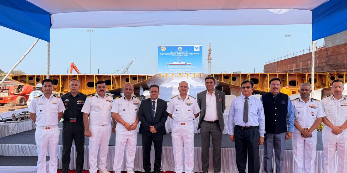 Keel laying of two Next Generation Offshore Patrol Vessels for ICG