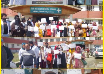 NHM employees commence 48-hour sit-in in SDH Sopore to press for their demands