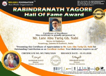Late Abu Tariq Gh. Nabi Mir Conferred Rabindranath Tagore Hall of Fame Award Posthumously