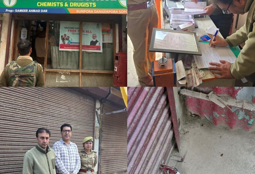 Illegal Drug Trade Curbed in Sopore; Two Chemist Shops Sealed in Ongoing Crackdown