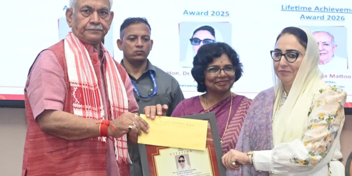 LG Sinha Felicitates Dr Darakhshan Andrabi, Four Others with Prestigious Lal Ded National Awards at SKICC