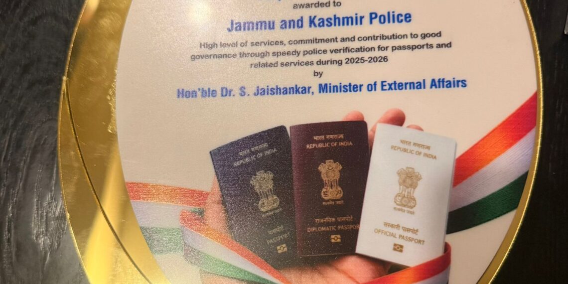 J&K Police Bags National Passport Seva Award for Second Consecutive Year