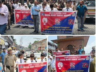 Anti-Drug Message Echoes Through Lal Chowk as Srinagar Police Leads Awareness March